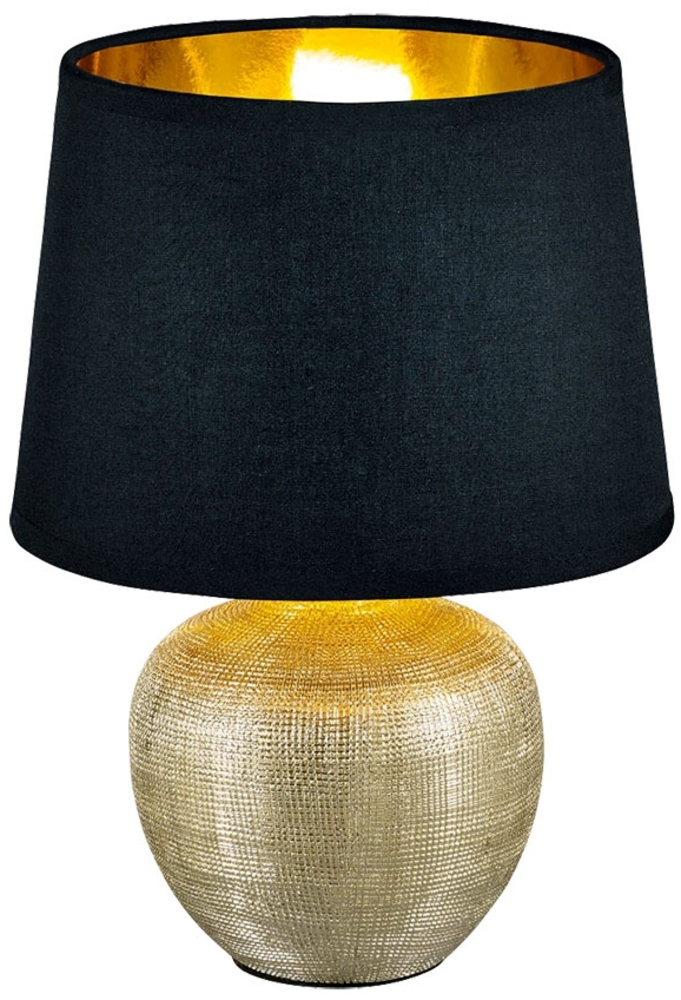 LED Tischleuchte, Keramik gold, Textil schwarz, H 26 cm, LUXOR Bild 1