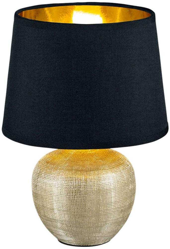 LED Tischleuchte, Keramik gold, Textil schwarz, H 26 cm, LUXOR Bild 1