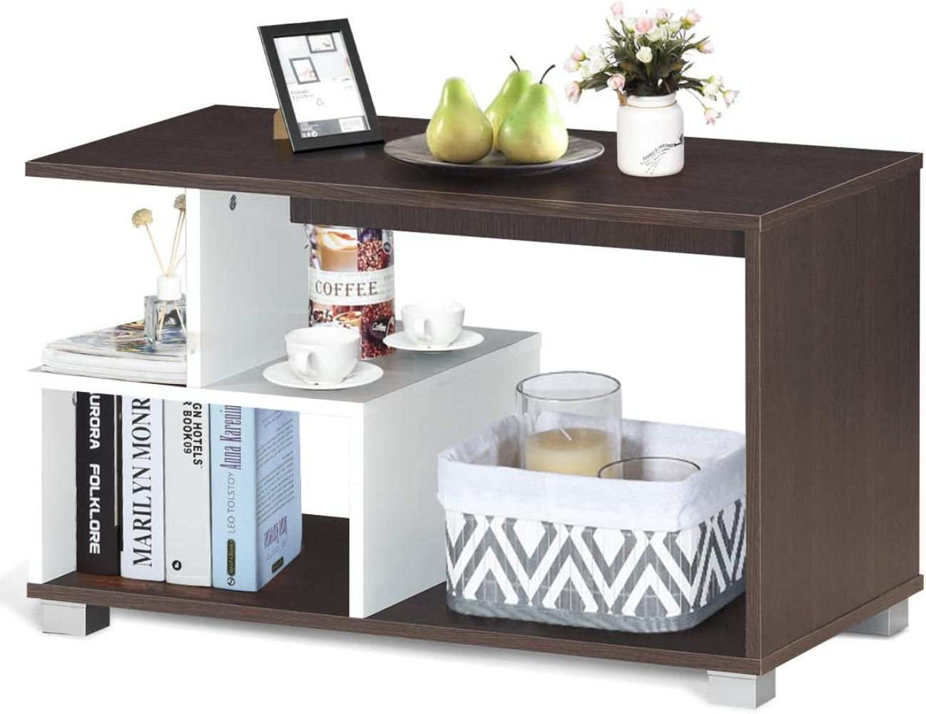 COSTWAY Couchtisch mit Ablage, Holz, braun und weiss 80 x 39 x 48 cm Bild 1