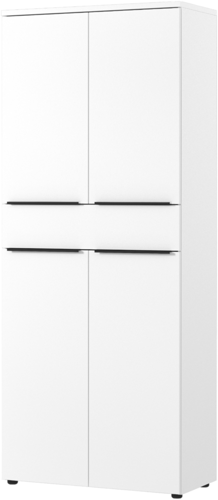 bümö Space Aktenschrank Holz, Mehrzweckschrank 81 cm breit in Weiß - Regal mit Türen & 1 Schublade, Schrank hoch für Akten & Büro als Möbel für Arbeitszimmer, Büroschrank, Ordnerschrank, SPCAS4OH1S-84 Bild 1