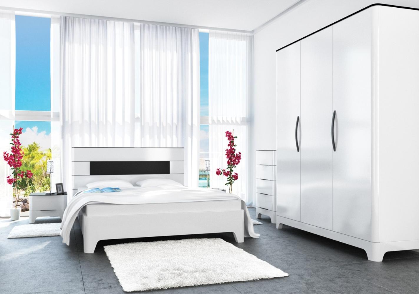 Schlafzimmer-Set Verona komplett 5-teilig schwarz weiß Hochglanz MDF Bild 1
