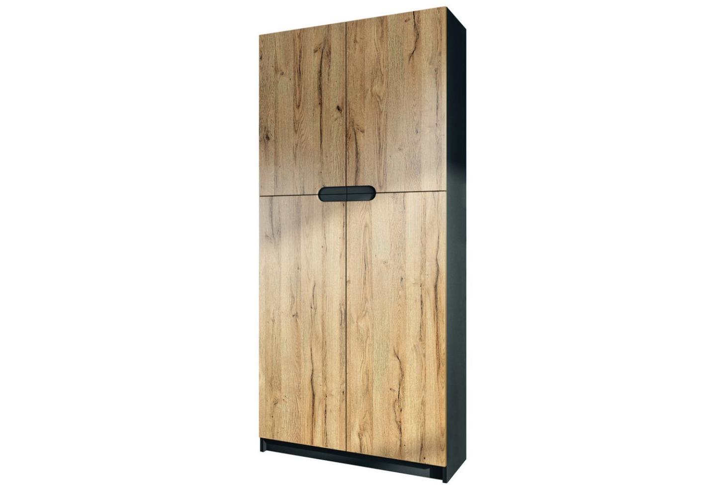 Vladon Büroschrank Logan V1, Aktenschrank mit 5 Fächern und 4 Türen, Schwarz matt/Eiche Natur (82 x 185 x 37 cm) Bild 1