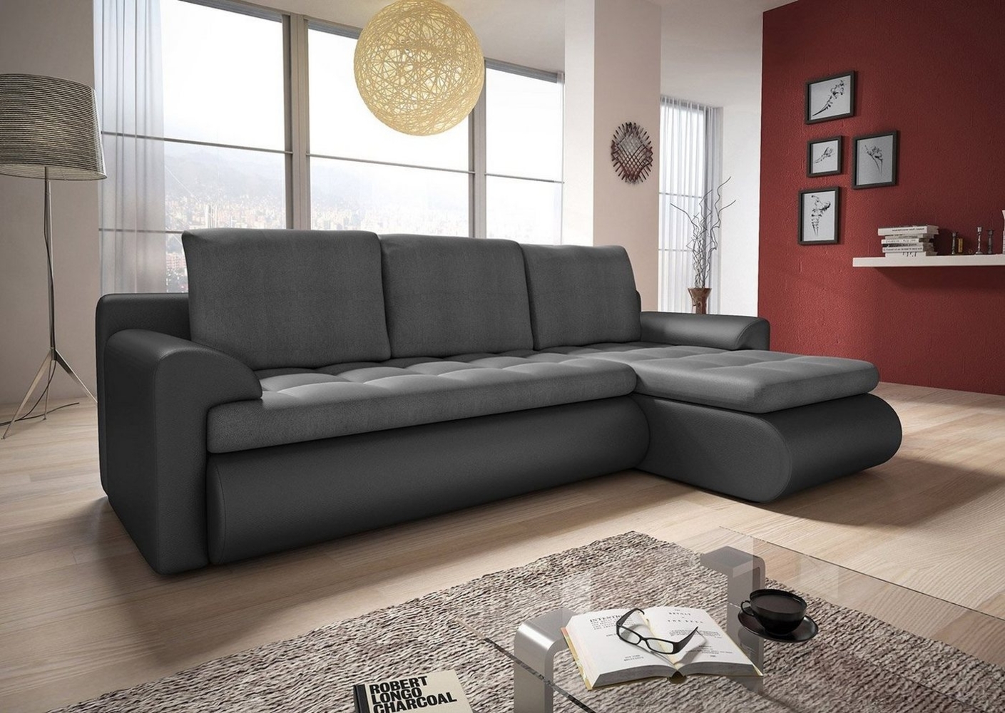 Ecksofa Santi mit schmutzabweisender Stoff - Polsterecke L-Form, Schlafsofa mit Bettkasten, Sofa mit Schlaffunktion, Couch (Grau + Grau (Madryt 195 + Trinity 14), Ecksofa Rechts) Bild 1