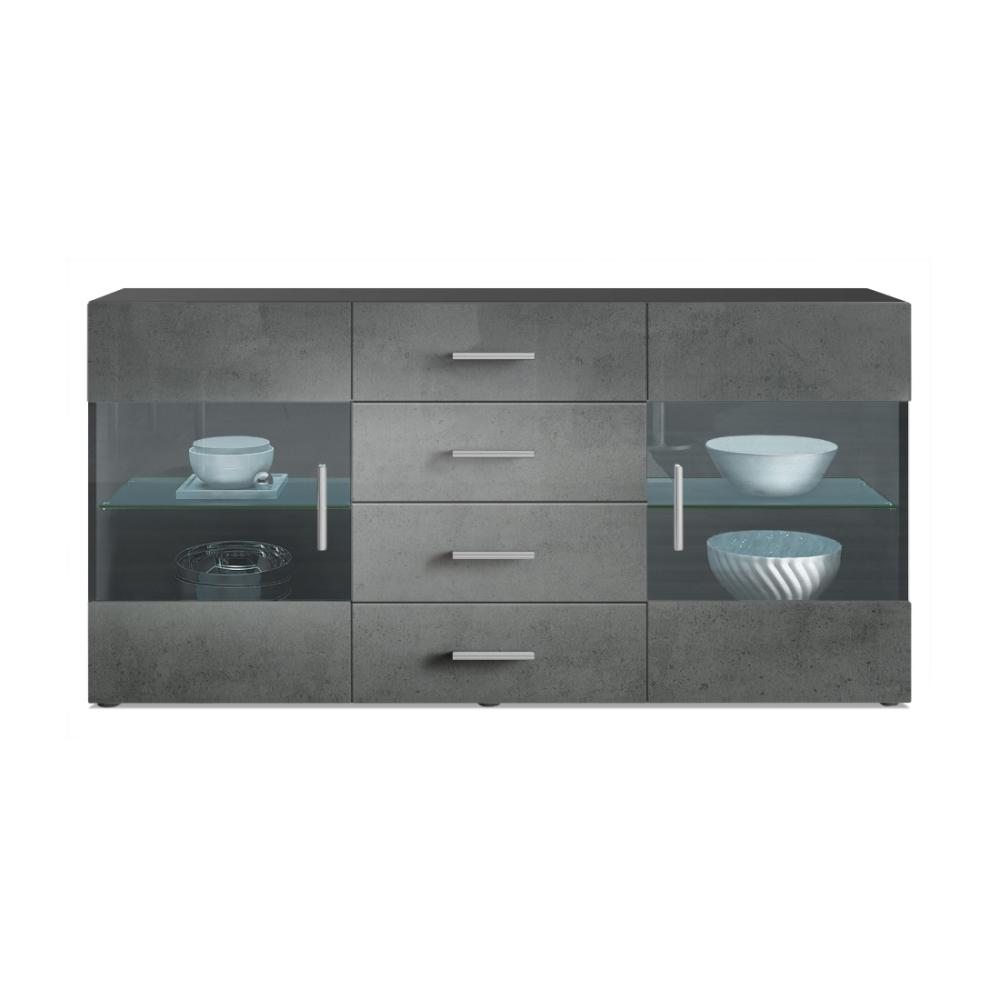 Sideboard Kommode Bari V1, Korpus in Schwarz matt / Front in Beton Dunkel Optik (139 x 72 x 35) Bild 1