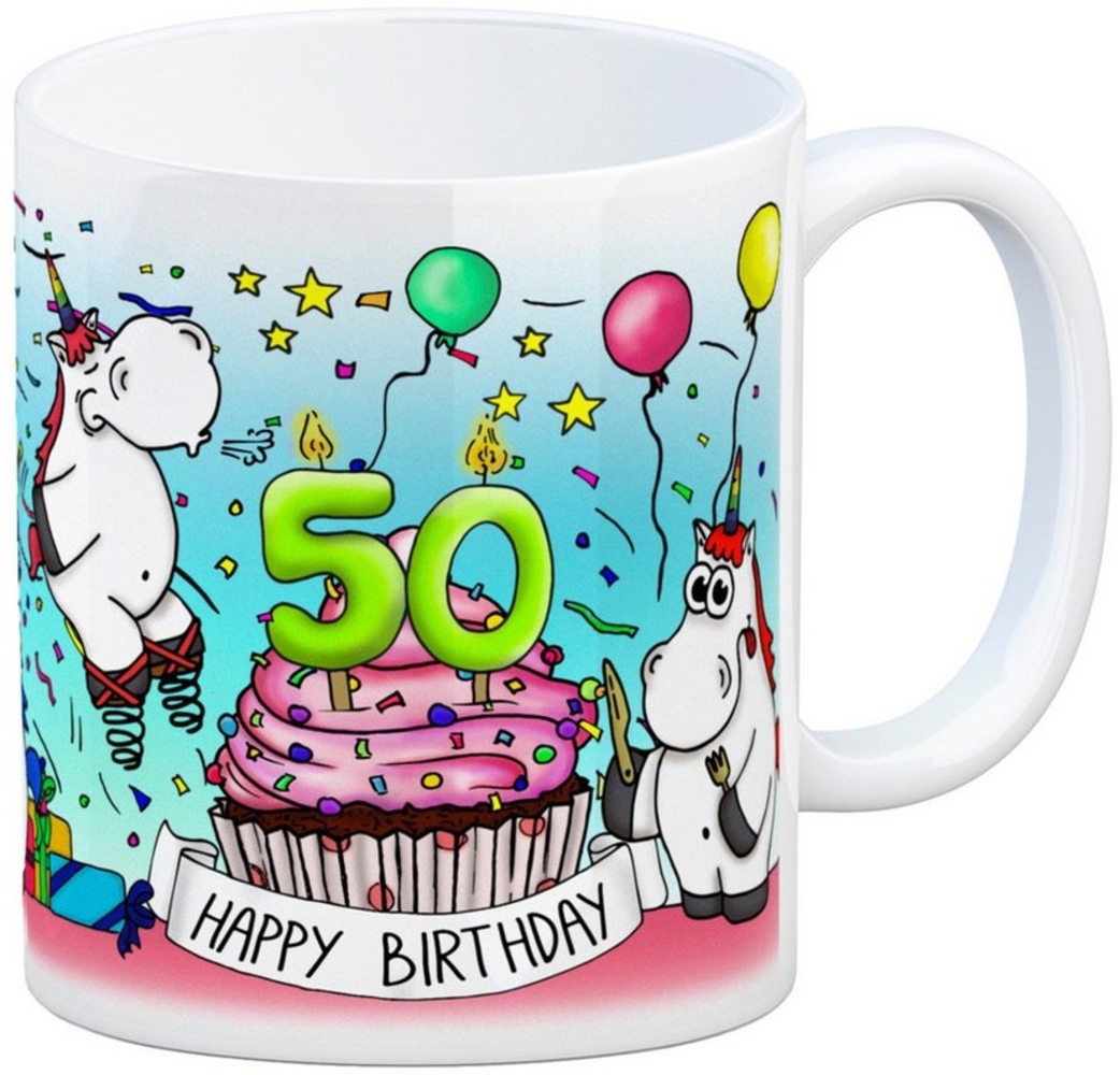 speecheese Tasse Honeycorns Tasse zum 50. Geburtstag mit Muffin und Einhorn Party Bild 1