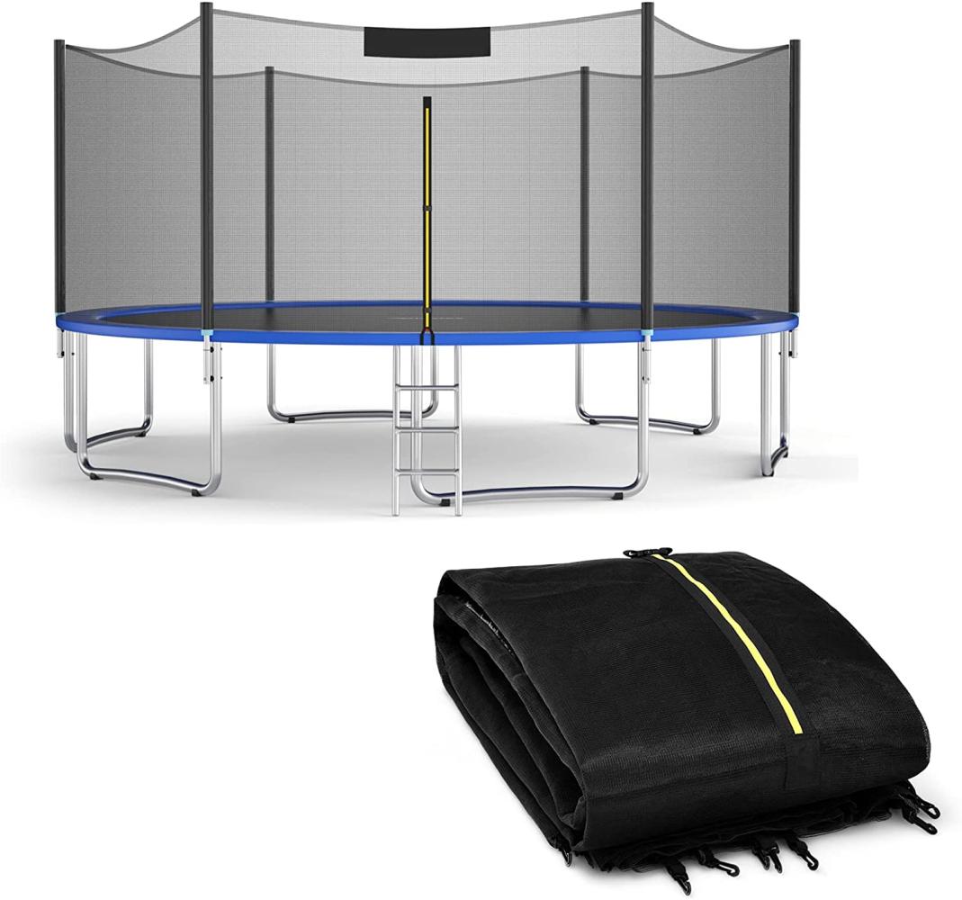 COSTWAY Ø 427cm Trampolin Sicherheitsnetz für Gartentrampoline, Ersatznetz mit Reißverschluss und Schnallen, 8 Stangen, Netzhöhe 180 cm Bild 1