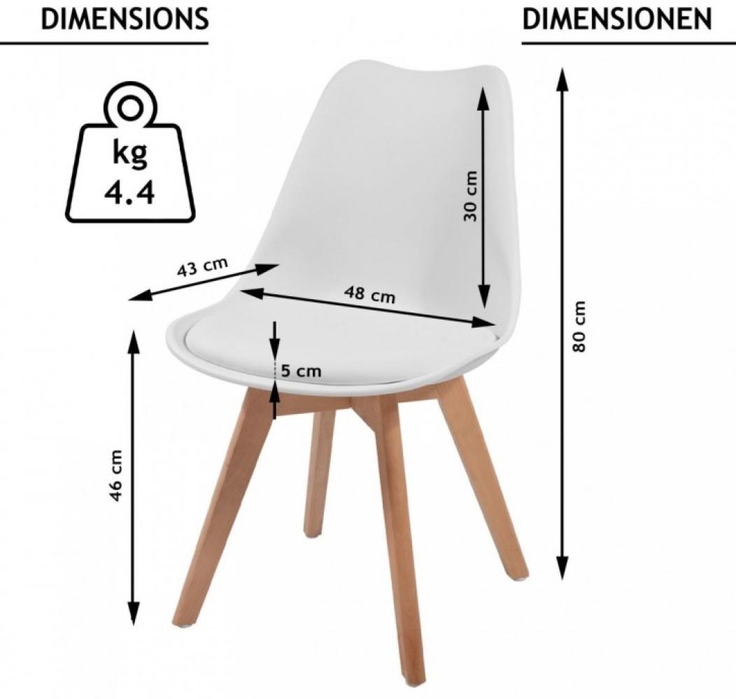 MIADOMODO® 6er-Set Esszimmerstühle mit Sitzkissen, Kunststoff & Massivholz weiß Bild 1