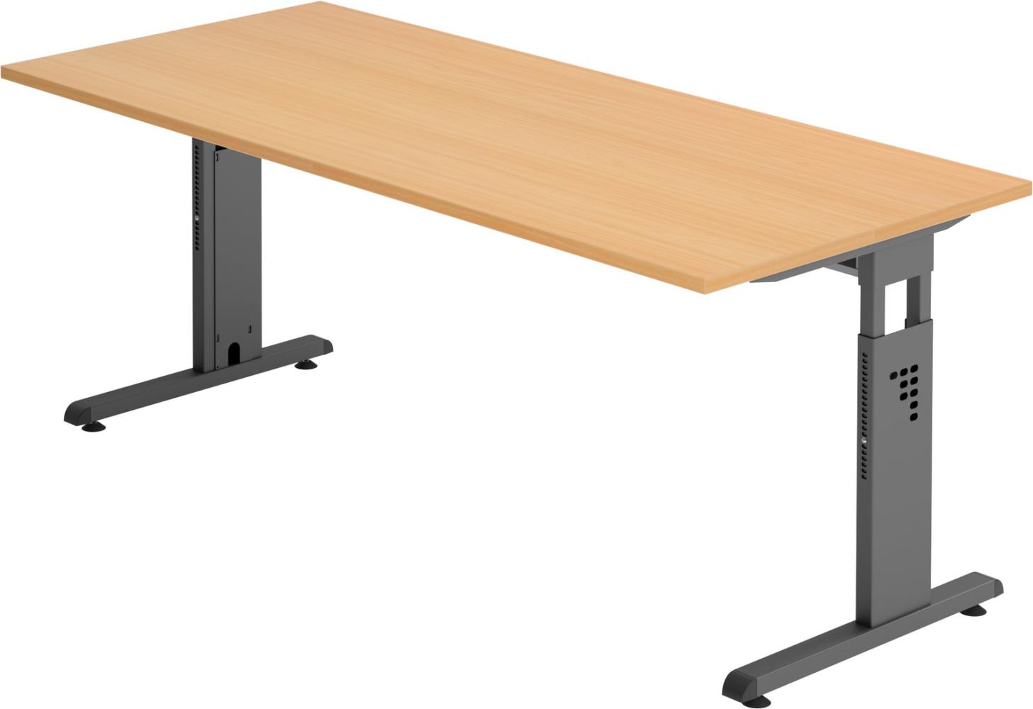 bümö® Schreibtisch O-Serie höhenverstellbar, Tischplatte 180 x 80 cm in Buche, Gestell in graphit Bild 1