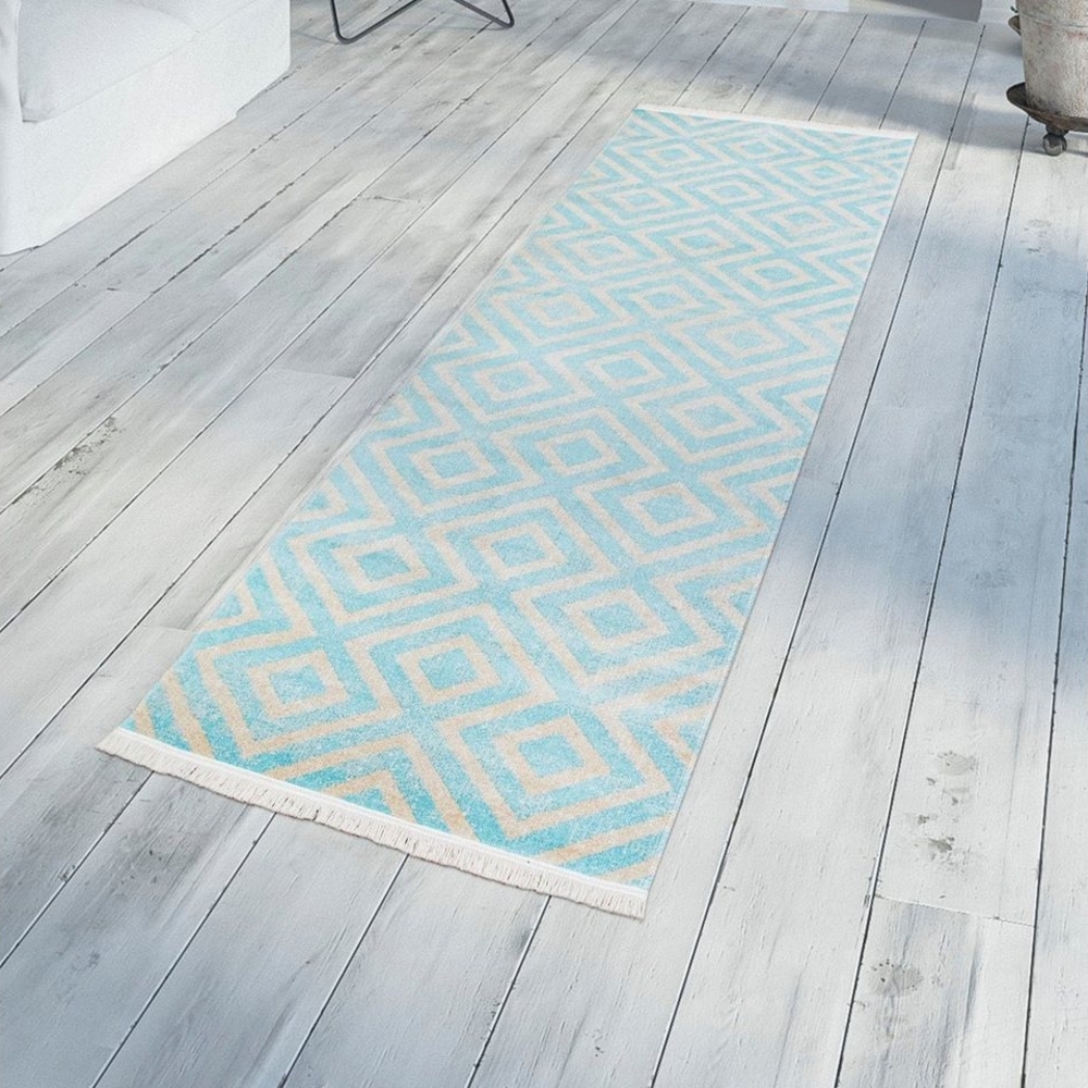 Paco Home Läufer Poco 821, rechteckig, Höhe: 6 mm, Teppich-Läufer, Kurzflor, Rauten-Design, mit Fransen, Outdoor geeignet Bild 1