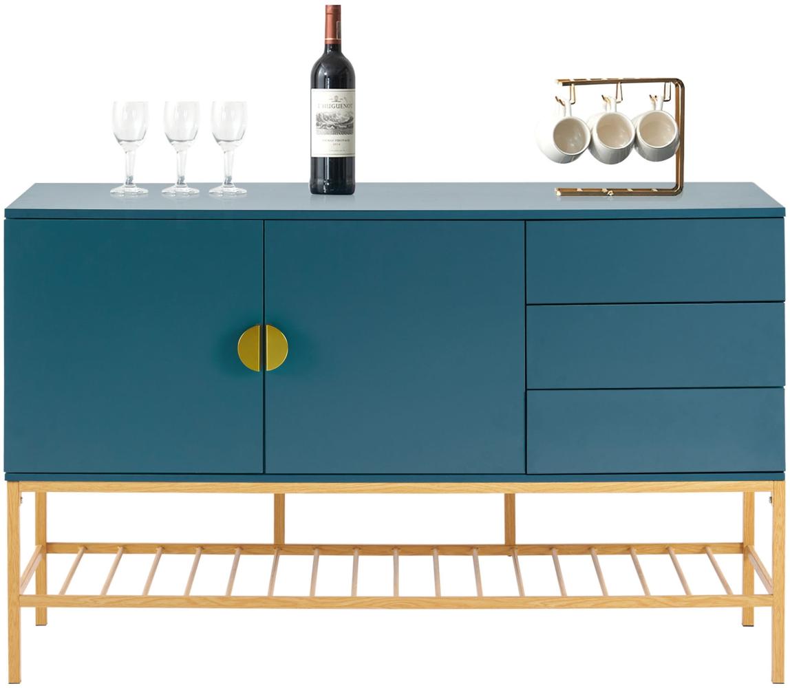 Merax Stilvoller blauer Schrank - 1,3 m langes Sideboard, MDF, goldene Verzierungen - Die perfekte Aufbewahrungslösung Bild 1