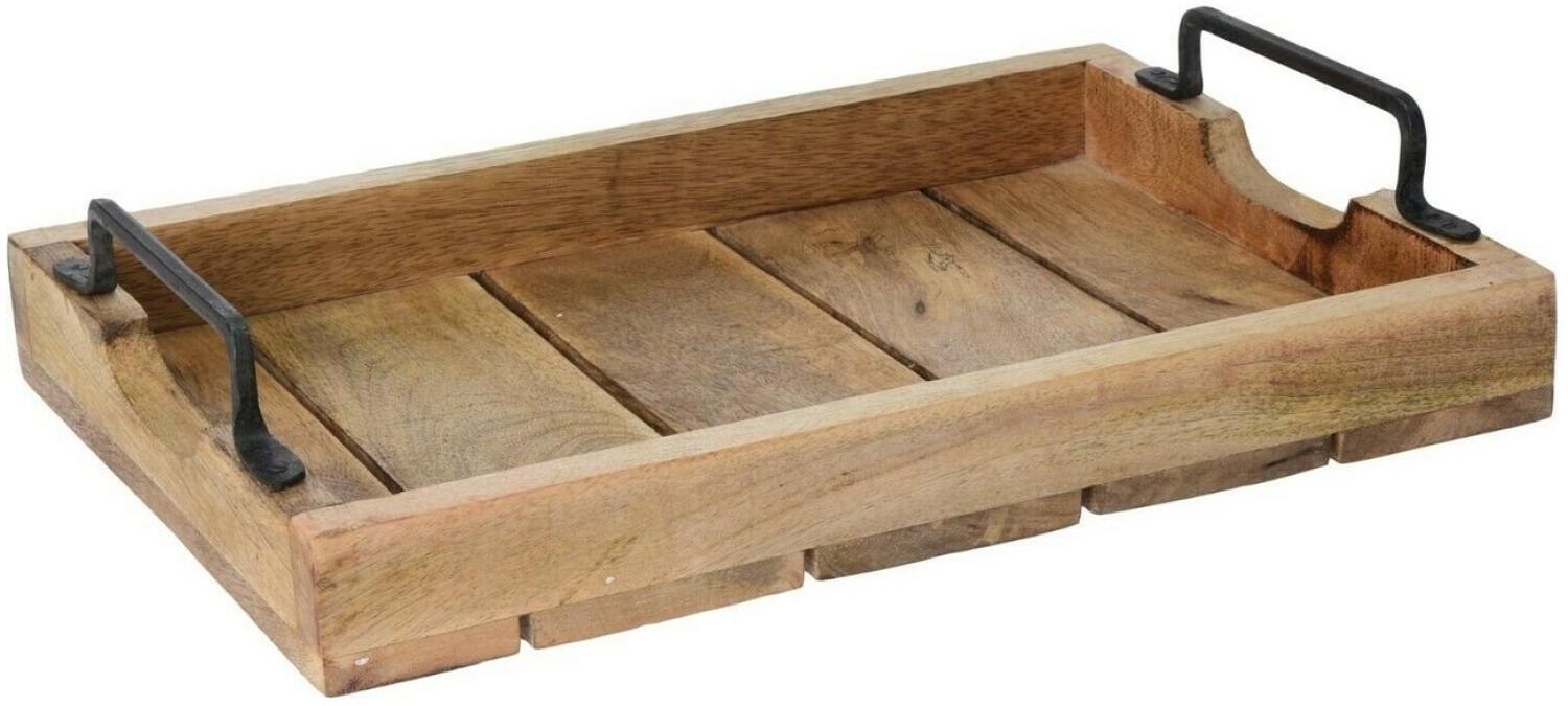 Meinposten Dekotablett Tablett Holz Mango braun Holztablett Deko Kerzentablett 38 bis 57 cm, 2 Metallgriffen Bild 1