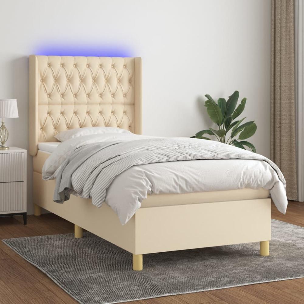 vidaXL Boxspringbett mit Matratze & LED Creme 90x190 cm Stoff 3139082 Bild 1