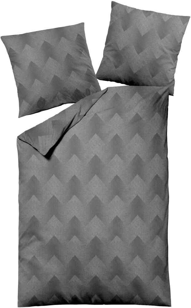 Dormisette Fein Flanell Bettwäsche 155x220 Zickzack grau uni Melange 1660-95 Bild 1