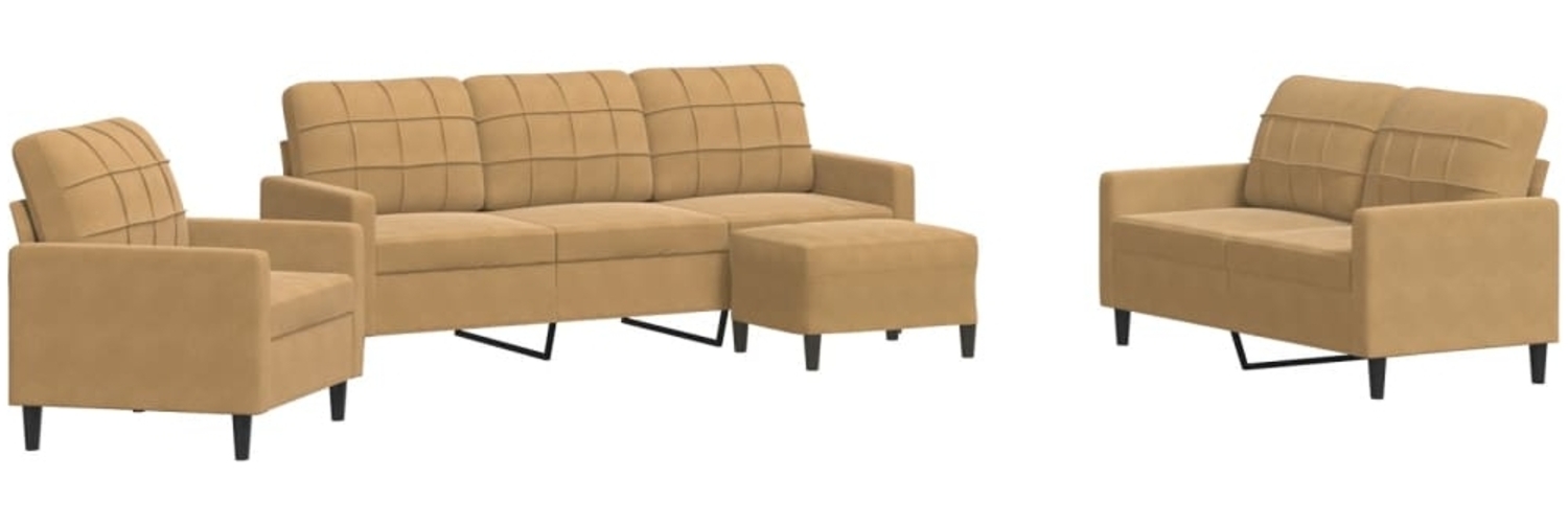 vidaXL 4-tlg. Sofagarnitur mit Kissen Braun Samt 3278368 Bild 1