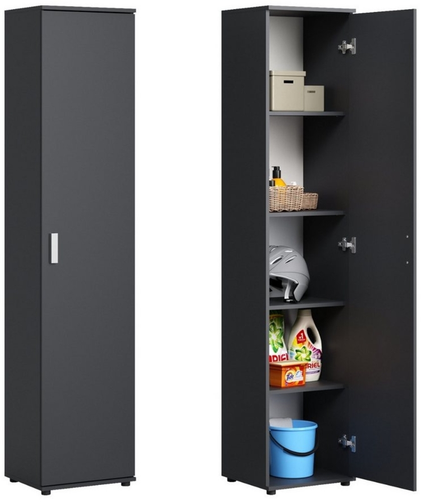 Home Collective Mehrzweckschrank Schmaler 40 cm breit mit 1 Tür & 4 Einlegeböden (Universalschrank Haushaltsschrank für Haushalt, Flur, Büro oder Schlafzimmer) 40x35x184 cm (BxTxH), Anthrazit Bild 1