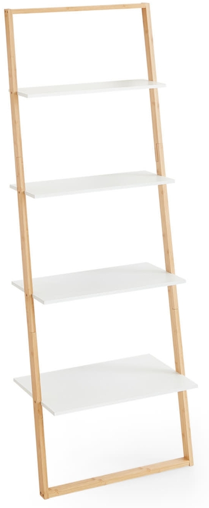 Homes & Jones Leiterregal Jasper 60x36,5x165 cm in Weiß - Design Regal mit 4 Ablagen aus Massivholz - Dekoregal für Wohnzimmer, Schlafzimmer & Flur - platzsparend & funktional Bild 1
