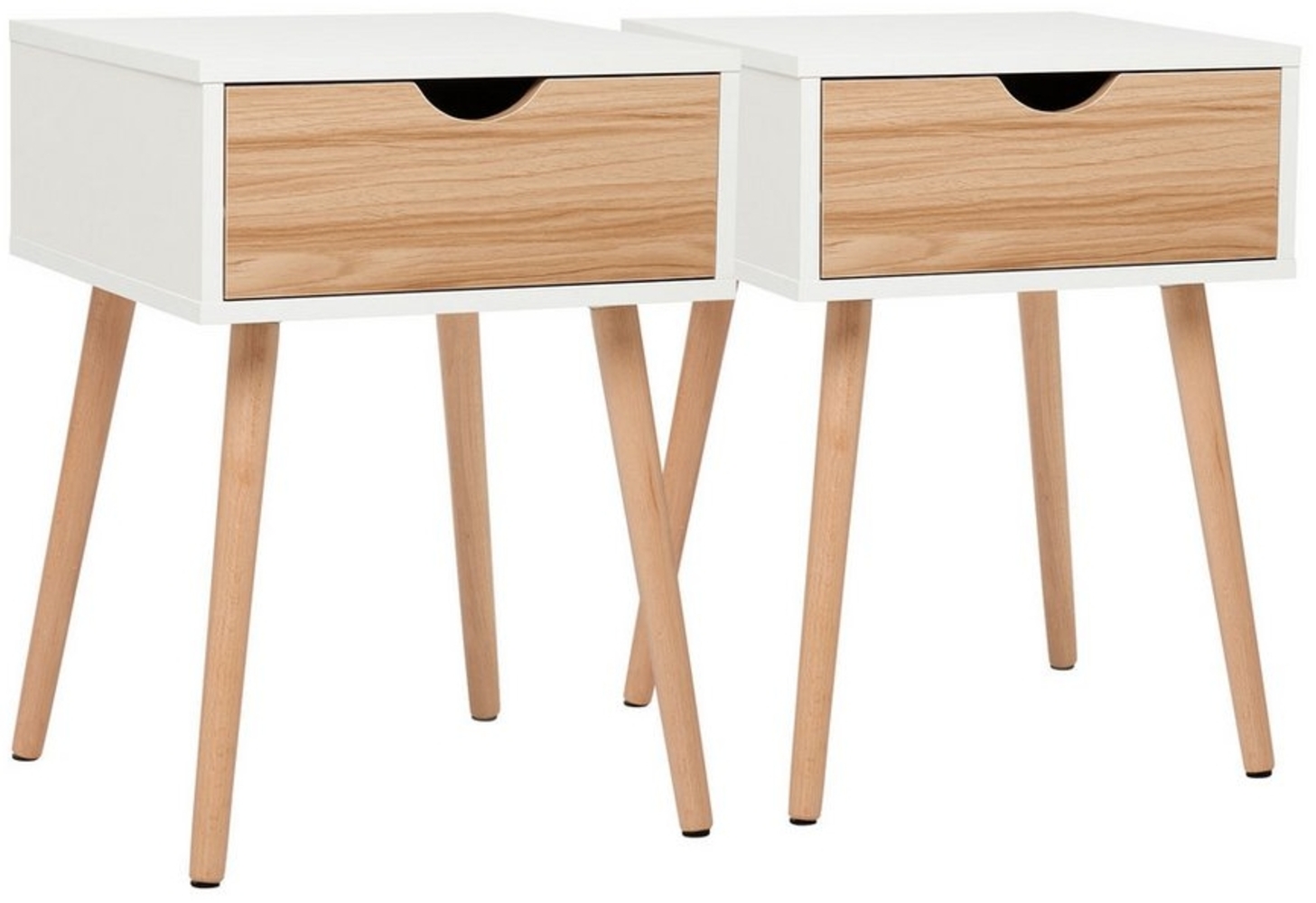 Mondeer Nachttisch Kommode, Beistellschrank mit Schubladen-Design, Weiß+Eiche Bild 1