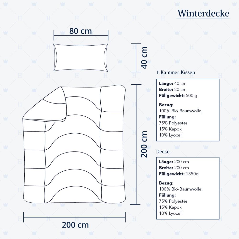 Heidelberger Bettwaren Bettdecke 200x200 cm mit Kissen 80x40 cm, Made in Germany | Winterdecke, Schlafdecke, Steppbett mit Kapok-Füllung | atmungsaktiv, hypoallergen, vegan | Serie Kanada Bild 1