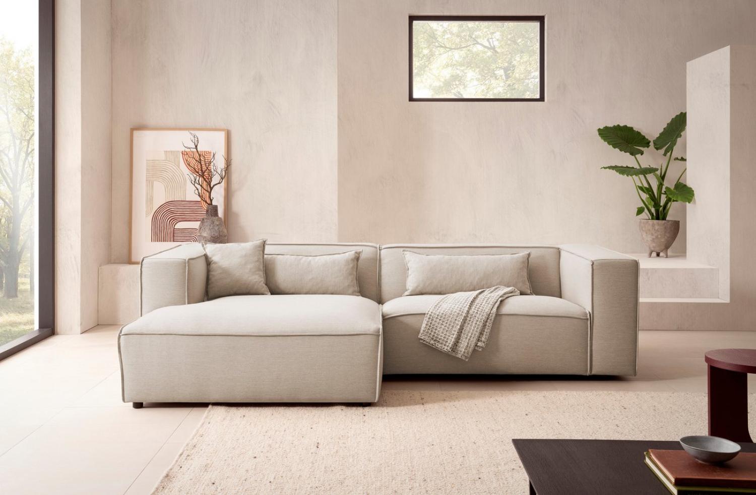 LeGer Home by Lena Gercke Ecksofa PIARA mit Kedernaht in Cord oder Leinenoptik, moderne Couch in L-Form, wahlweise Ottomane rechts/links, schwarze Füße, bequemer Sitzkomfort Bild 1