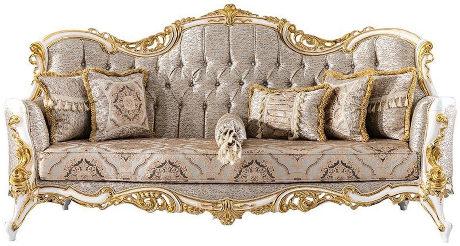 Casa Padrino Luxus Barock Sofa Silber / Beige / Schwarz / Weiß / Gold - Prunkvolles Wohnzimmer Sofa mit Glitzersteinen - Barockstil Wohnzimmer Möbel - Luxus Möbel im Barockstil - Barock Einrichtung Bild 1