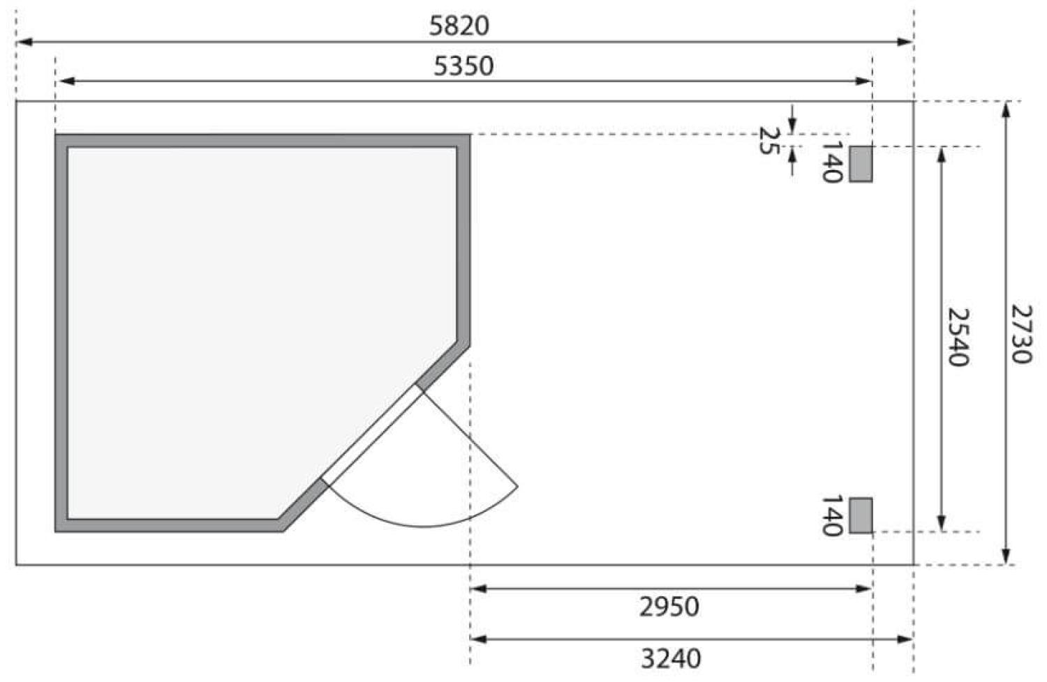 Gartenhaus Neuruppin 3 - 274x274 cm plus Anbaudach 3,20 m mit Wänden, 28 mm Holz terragrau, Karibu Bild 1