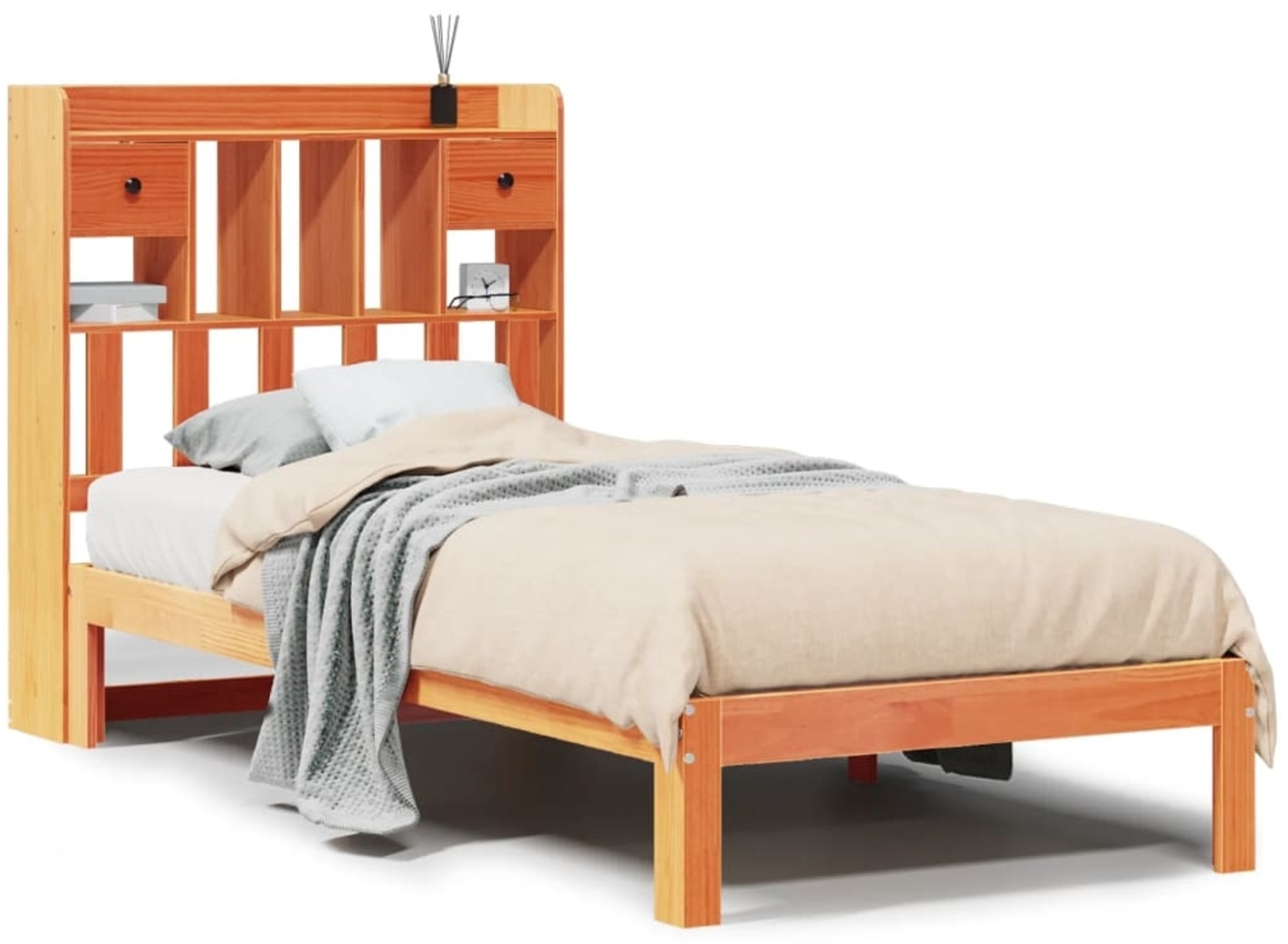 vidaXL Massivholzbett mit Regal ohne Matratze Wachsbraun 75x190 cm 3322611 Bild 1
