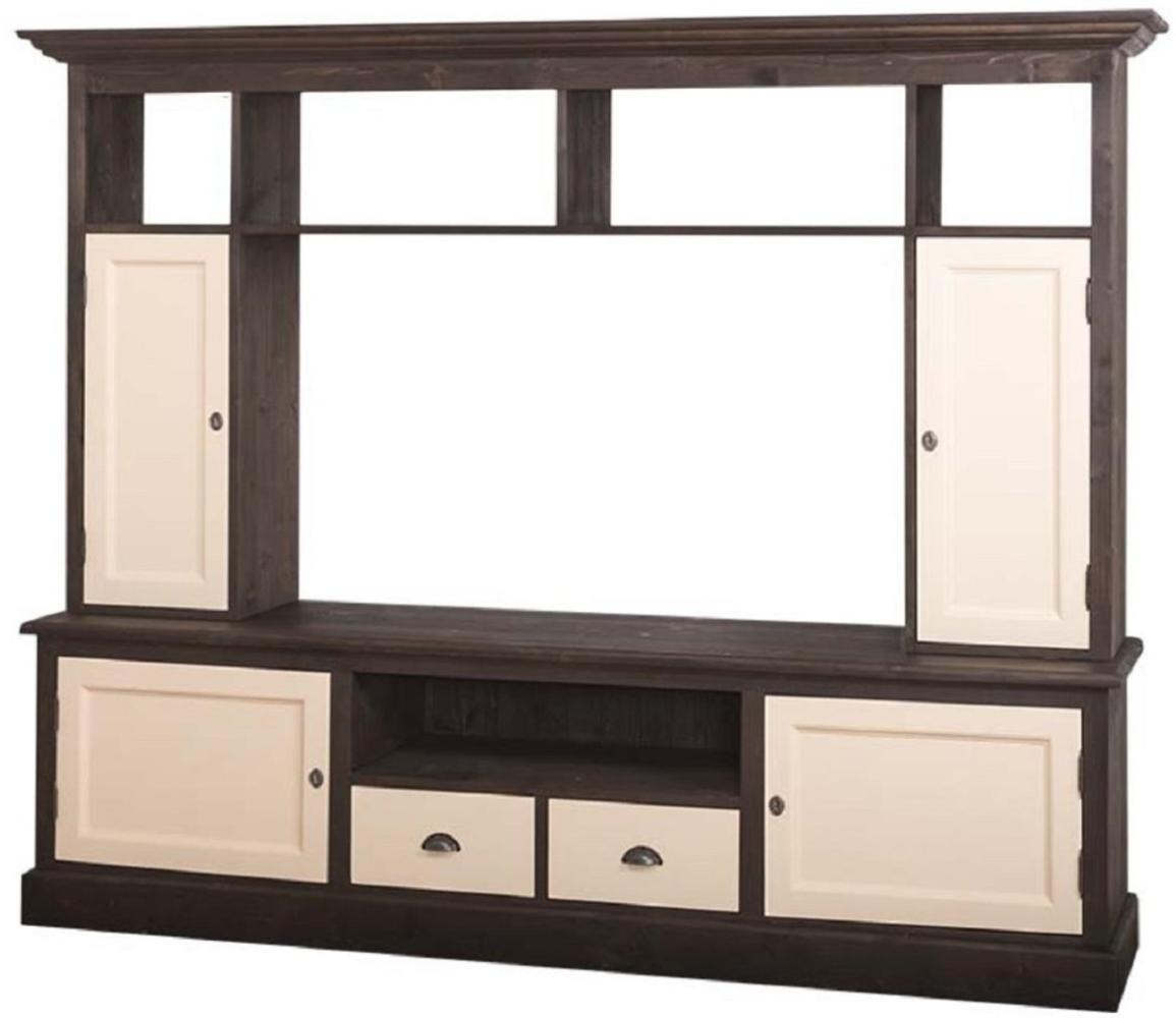 Casa Padrino Landhausstil Fernsehschrank Dunkelbraun / Beige 207 x 46 x H. 166 cm - Massivholz TV Schrank - Wohnzimmerschrank - Landhausstil Wohnzimmermöbel Bild 1