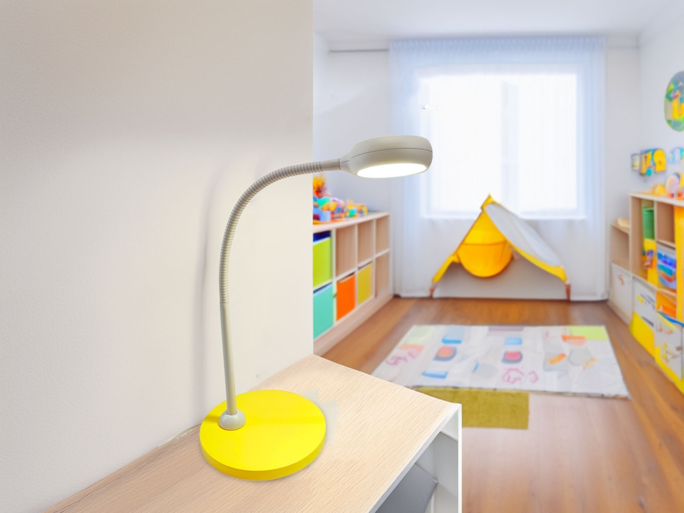 Kinder Schreibtischleuchte Sonnengelb-Grau Flexarm & LED-Leuchtmittel Höhe 43cm Bild 1