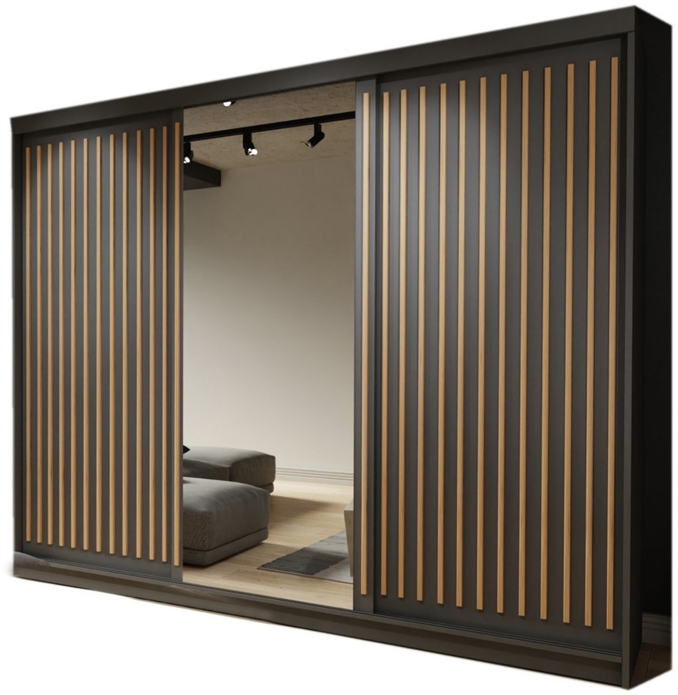 Compleo Schwebetürenschrank 250 cm breit, Kleiderschrank modern mit Lamellen ROY Bild 1