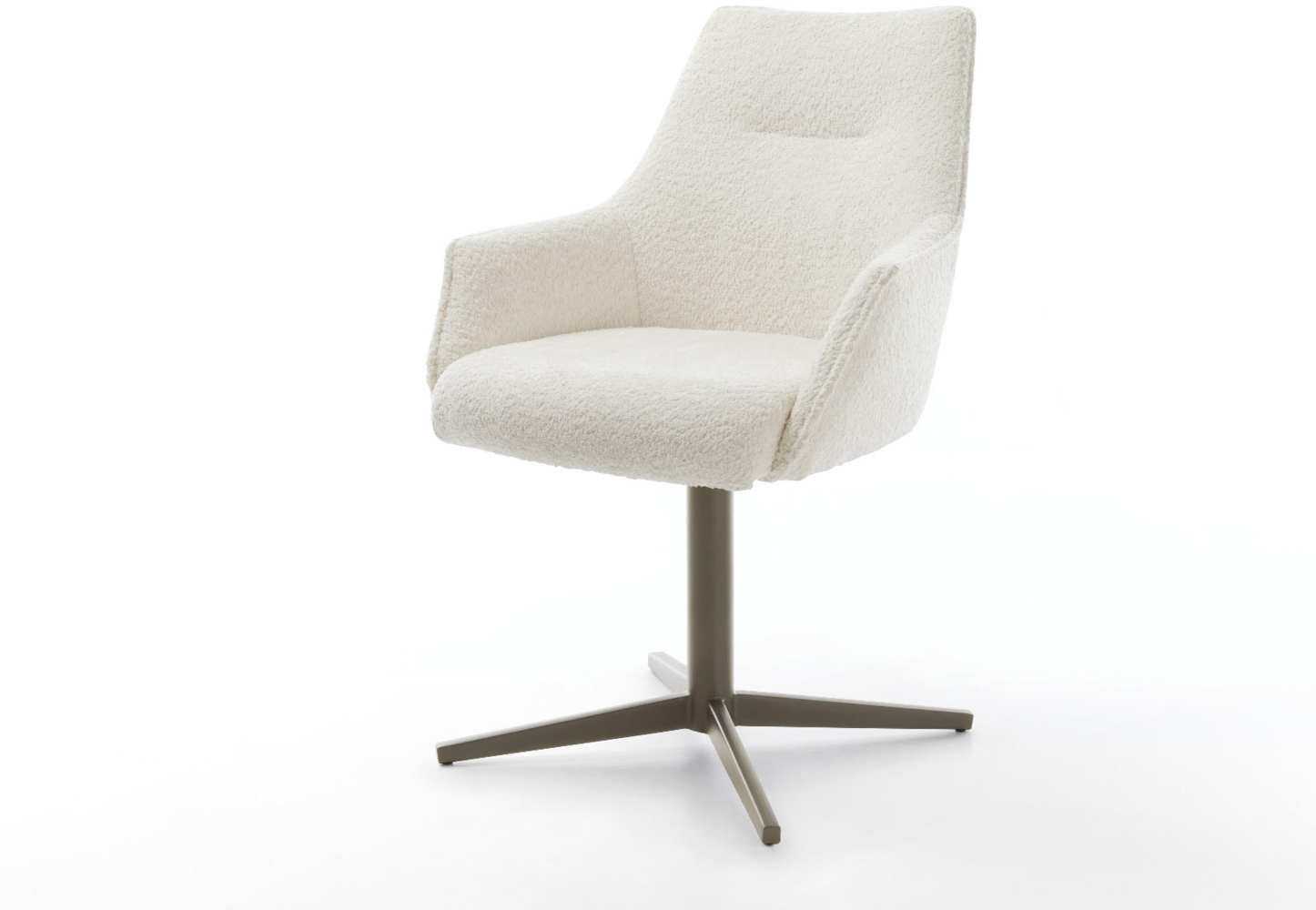 Drehstuhl Alja-Flex mit Armlehnen Bouclé Weiß Fußkreuz Effektfinish Titan 360° drehbar Taschenfederkern Bild 1