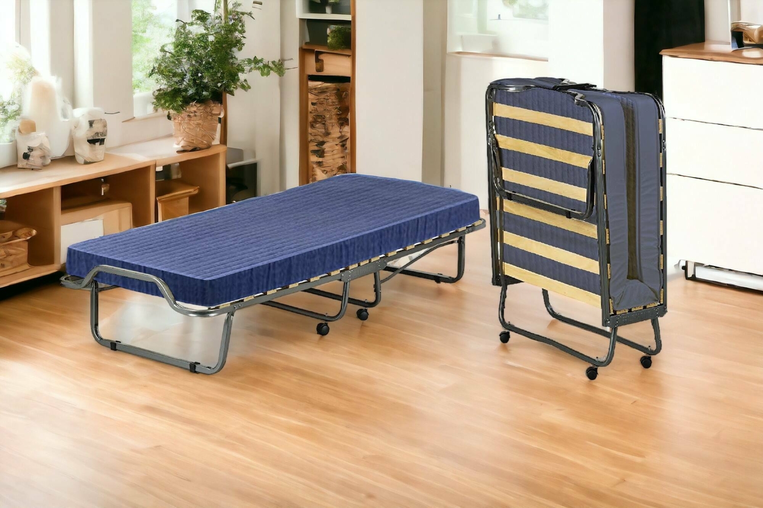 Dmora Klappbett Citrino, Klappbett mit 15 Latten, platzsparendes Kinderbett, 100 % Made in Italy, 80 x 200 x 40 cm, inklusive Memory-Matratze Bild 1