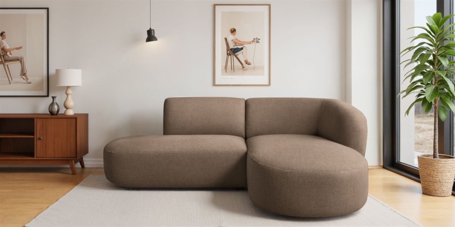 Ecksofa Designersofa BABETTE in Stoff Lins Braun Ottomane Rechts Bild 1