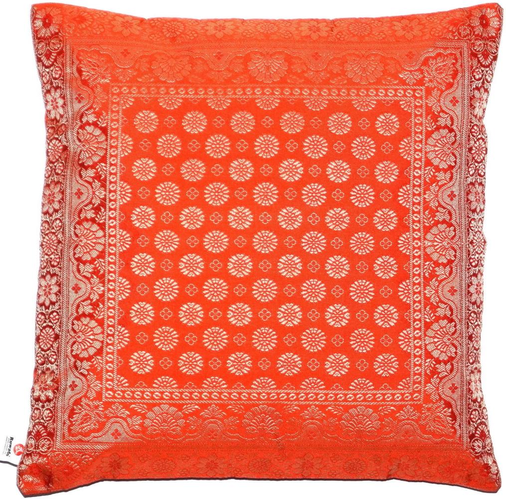 Handgewebter indischer Banarasi Seide Deko-Kissenbezug in Orange - 40 cm x 40 cm Bild 1