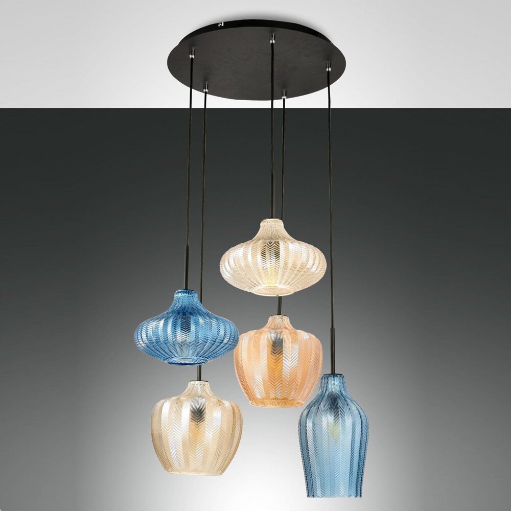 Fabas Luce 3725-49-363 Pendelleuchte Olbia 5-flammig amber azurblau champagner Bild 1