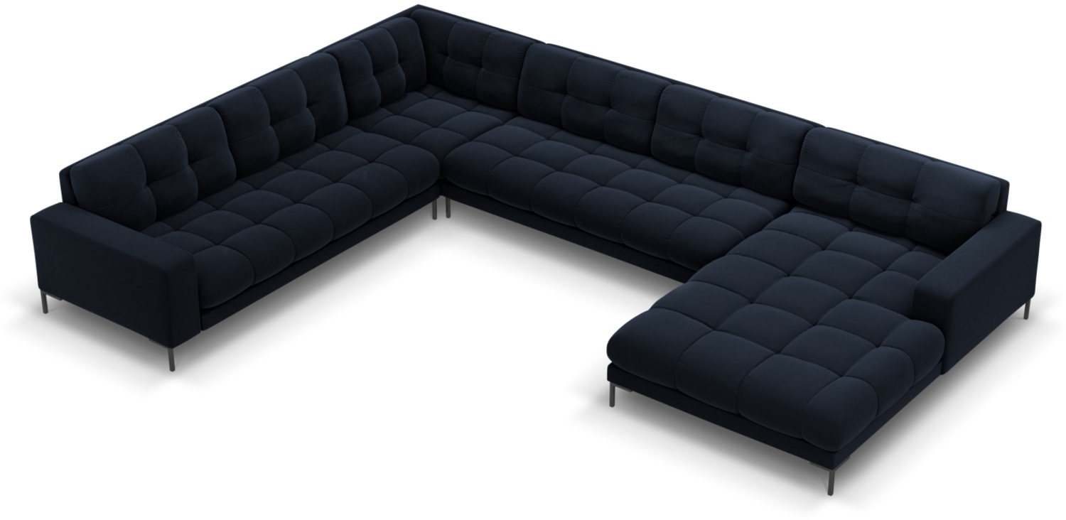 Micadoni Wohnlandschaft Mamaia 7-Sitzer Samtstoff Dunkelblau Metall schwarz Links Bild 1