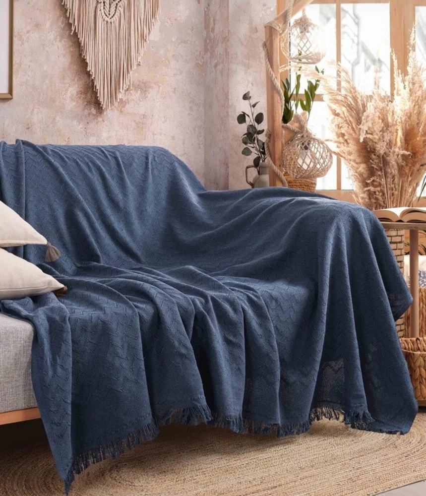 Plaid Plaid Ibiza aus Biobaumwolle in Dunkelblau, Sandiik Bild 1