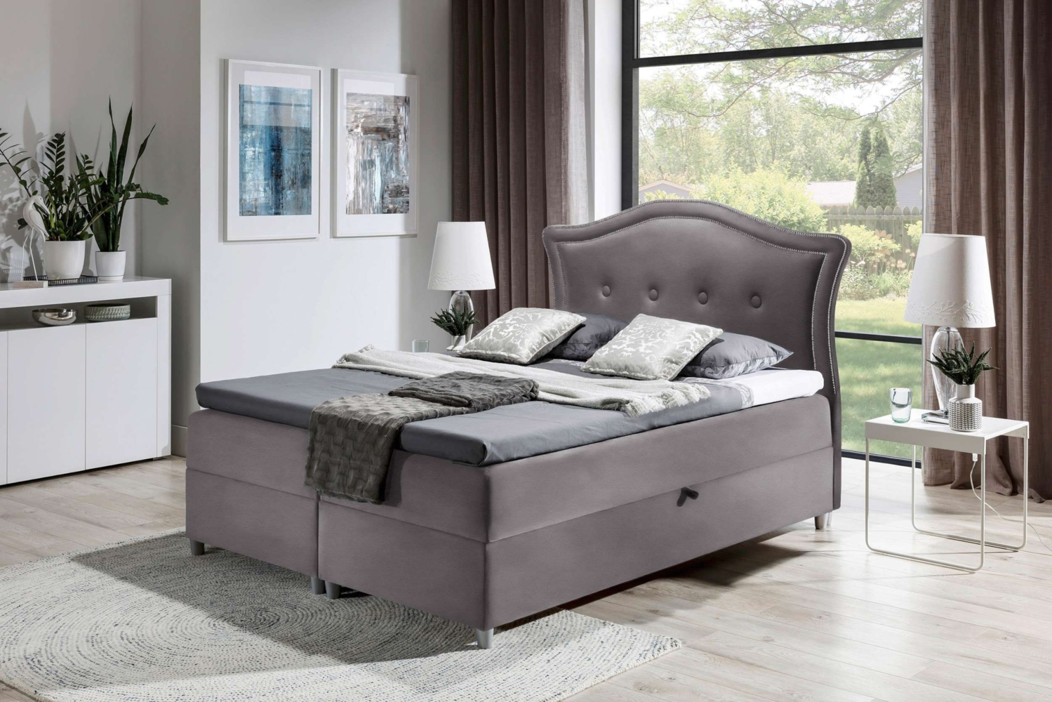 99rooms Marlon Boxspringbett Kunstleder 200x200 cm Grau Bild 1