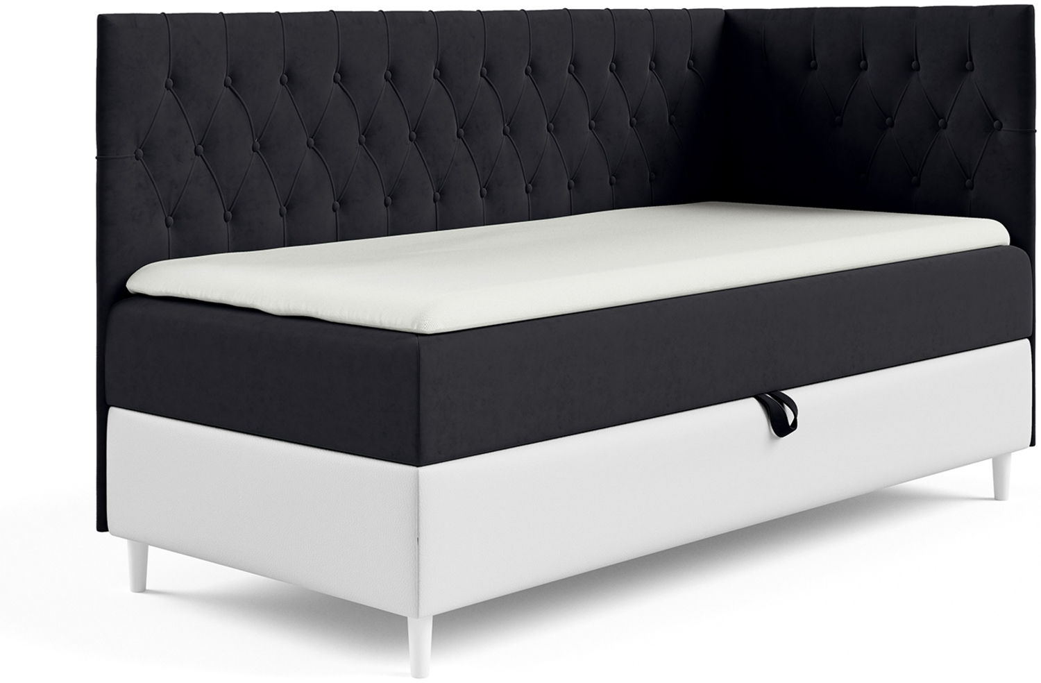 MEBLINI Kinderbett mit Bettkasten FILIPPO 3 90x200 Rechts – H3/Schwarz Samt Gepolstert Einzelbett mit Matratze - Polsterbett mit Stauraum - Bett mit Kopfteil – Stauraumbett Bild 1