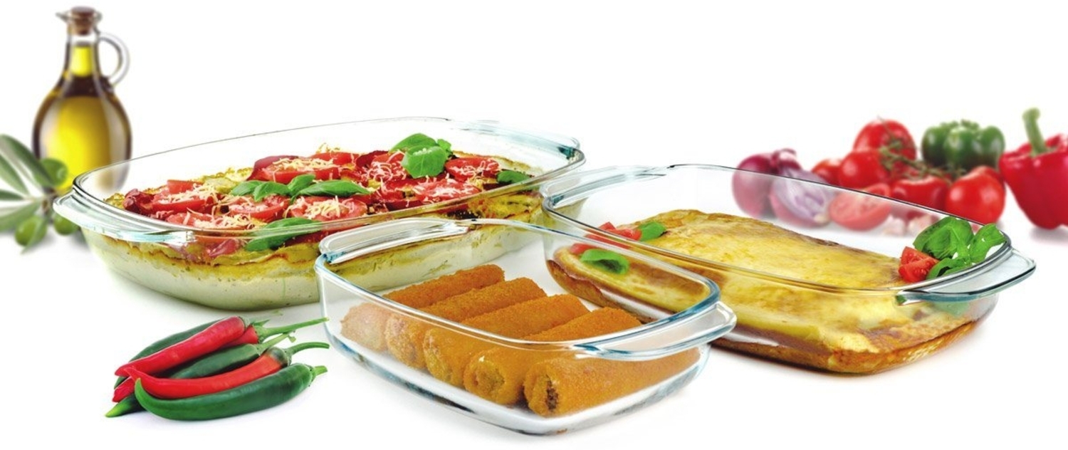 Sendez Auflaufform 3er Set Auflaufformen 1,4L 2,3L 3,6L Ofenform Bratform Bräter aus Glas Bild 1