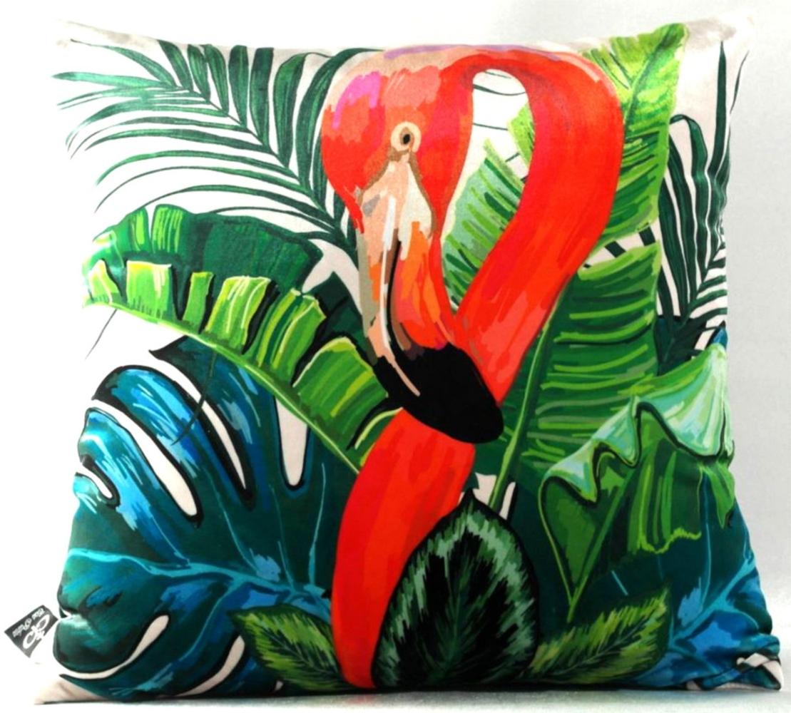 Casa Padrino Wohnzimmer Kissen New Orleans Flamingo Mehrfarbig 45 x 45 cm - Feinster Samtstoff - Luxus Deko Accessoires Bild 1