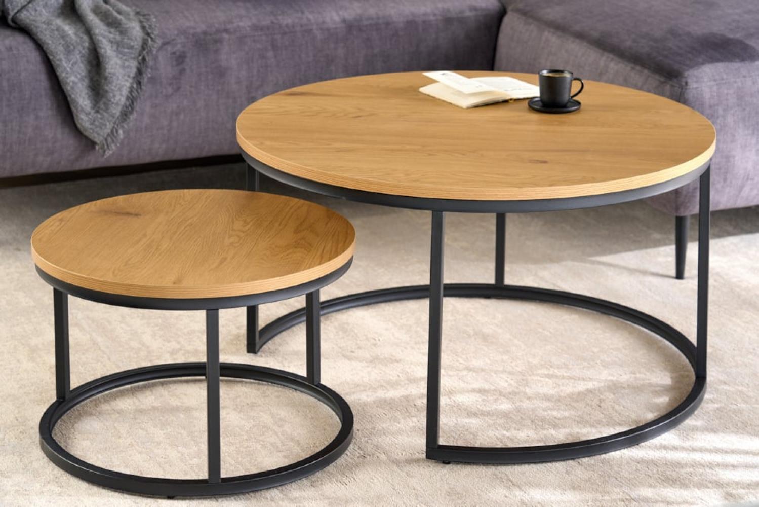 Modernes 2er Set Couchtisch MARMO 80cm natur Wildeiche-Look schwarz Metall Bild 1