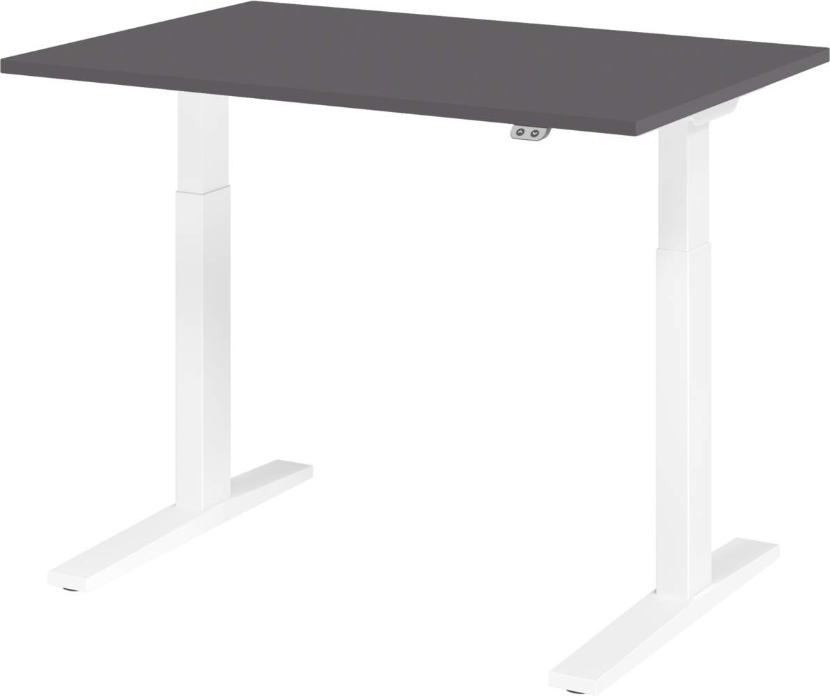 bümö elektrisch höhenverstellbarer Schreibtisch 120x80 cm in graphit, Gestell weiß - Schreibtisch höhenverstellbar elektrisch, elektrischer Schreibtisch & Gaming Tisch, XMKA-Serie Bürotisch, XMKA12-G-W Bild 1