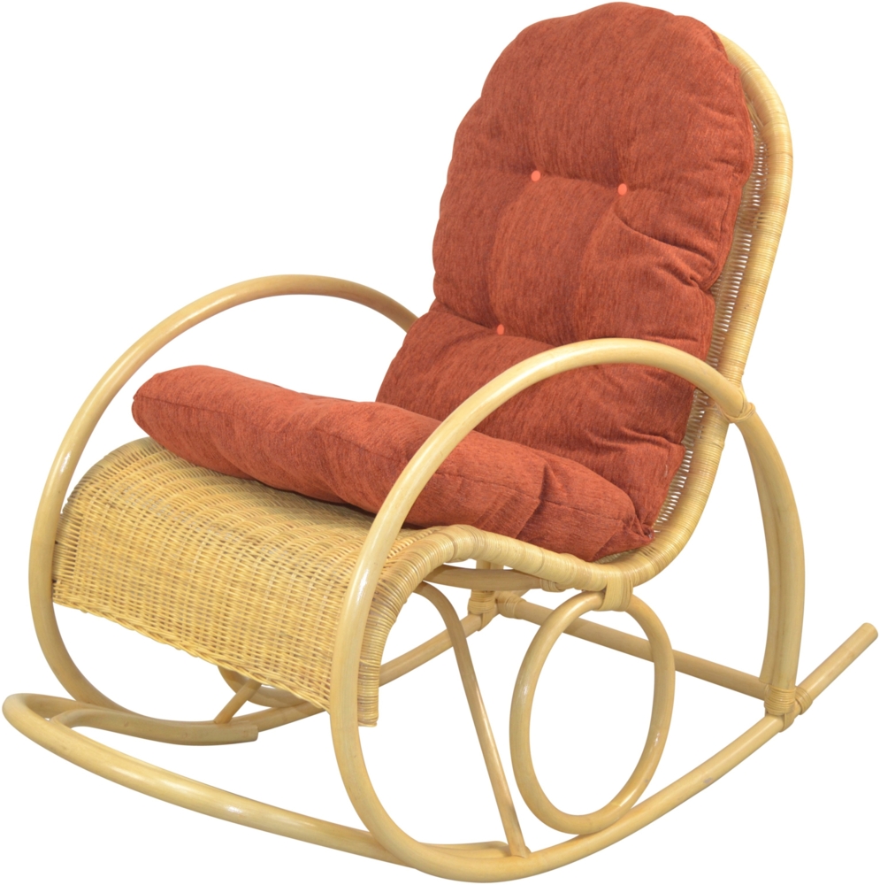 Schaukelstuhl aus Rattan handgefertigt, beige, Kissen terra Bild 1