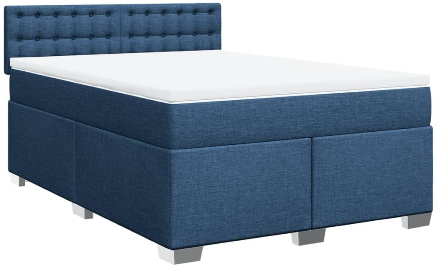 vidaXL Boxspringbett mit Matratze Blau 160x200 cm Stoff 3285959 Bild 1
