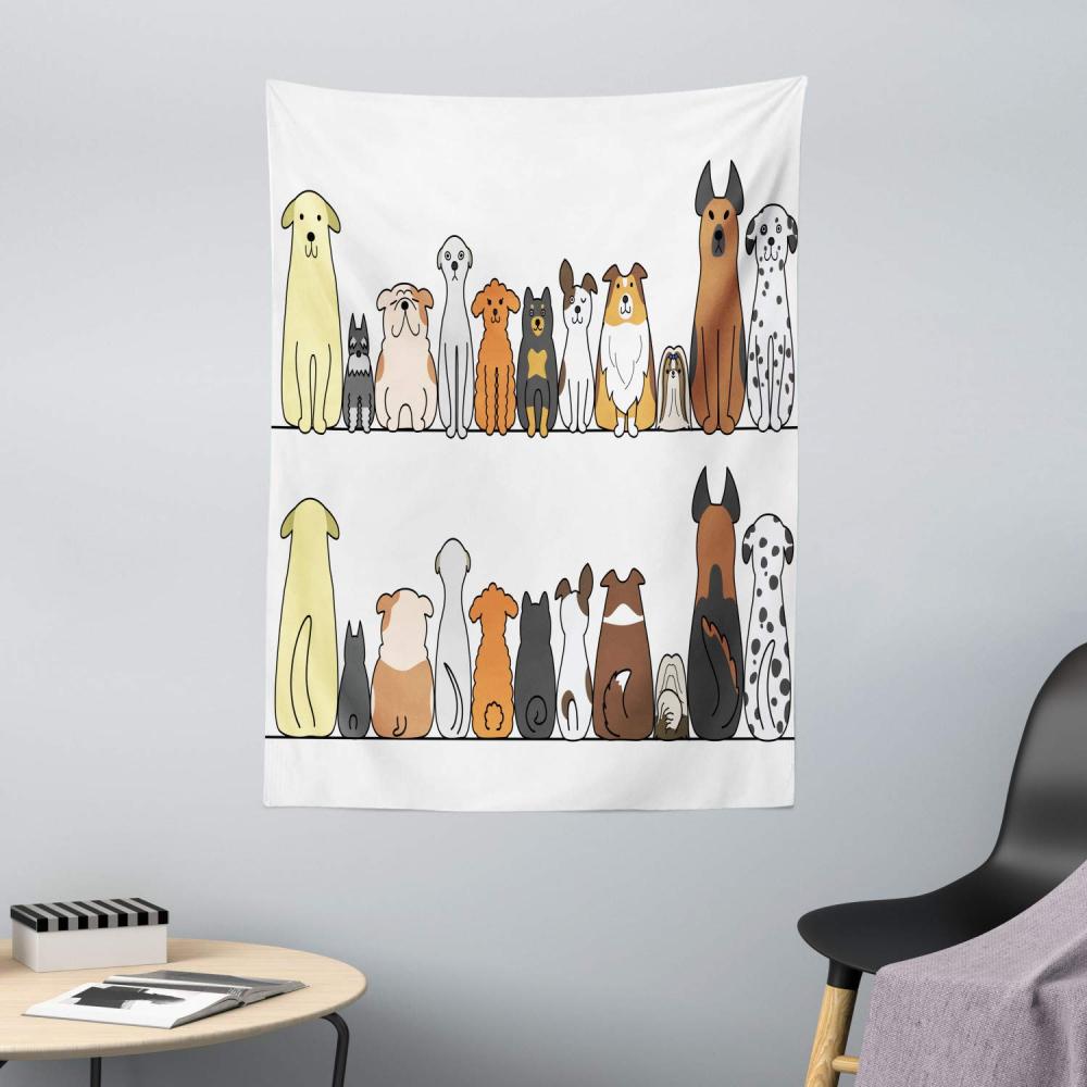 ABAKUHAUS Hund Wandteppich und Tagesdecke, Dog Family in a Row, aus Weiches Mikrofaser Stoff Wand Dekoration Für Schlafzimmer, 110 x 150 cm, Gelb Braun Bild 1