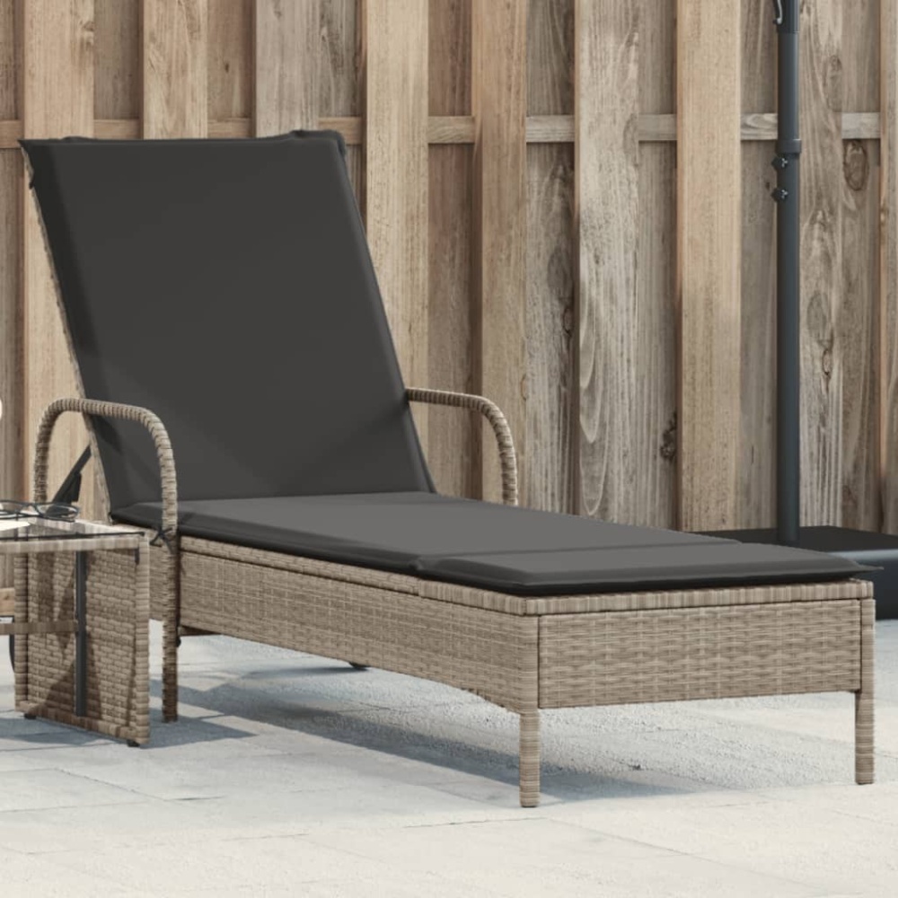 vidaXL Sonnenliege mit Rollen und Auflage Hellgrau Poly Rattan 368313 Bild 1