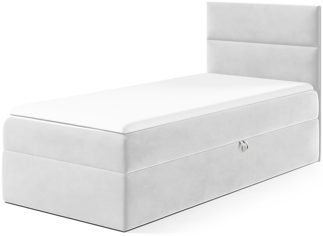 MEBLINI Kinderbett mit Bettkasten MINO 1 100x200 Rechts – H3/Hellgrau Samt Gepolstert Einzelbett mit Matratze - Polsterbett mit Stauraum - Bett mit Kopfteil – Stauraumbett Bild 1