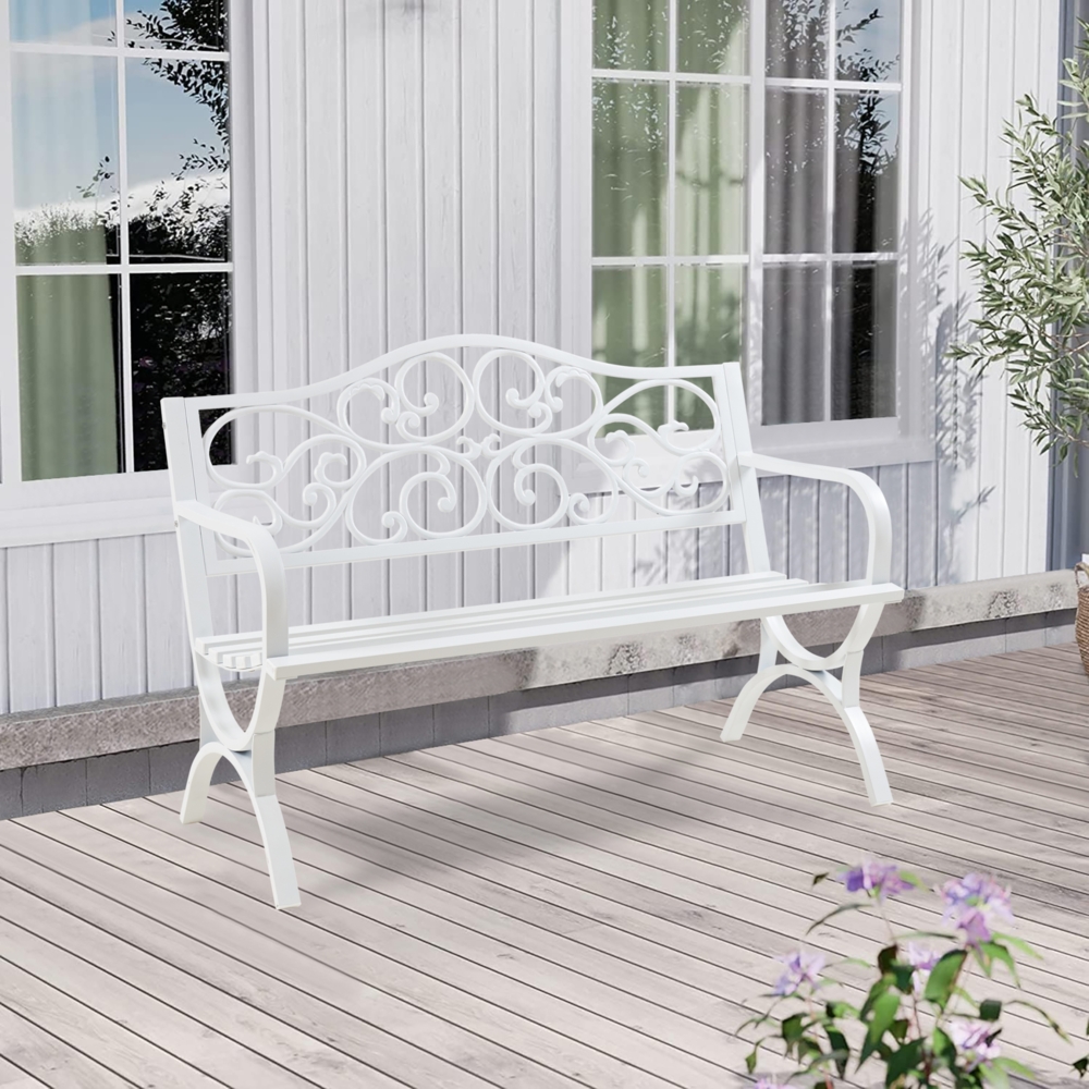 Gartenbank Utav Stahl 127x53x79 cm Weiß [casa. pro] Bild 1