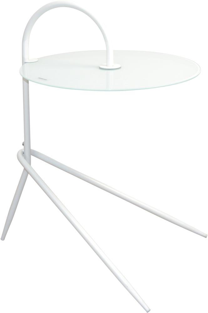 Moderner Beistelltisch "Hank" aus Metall mit Weißglasplatte Bild 1
