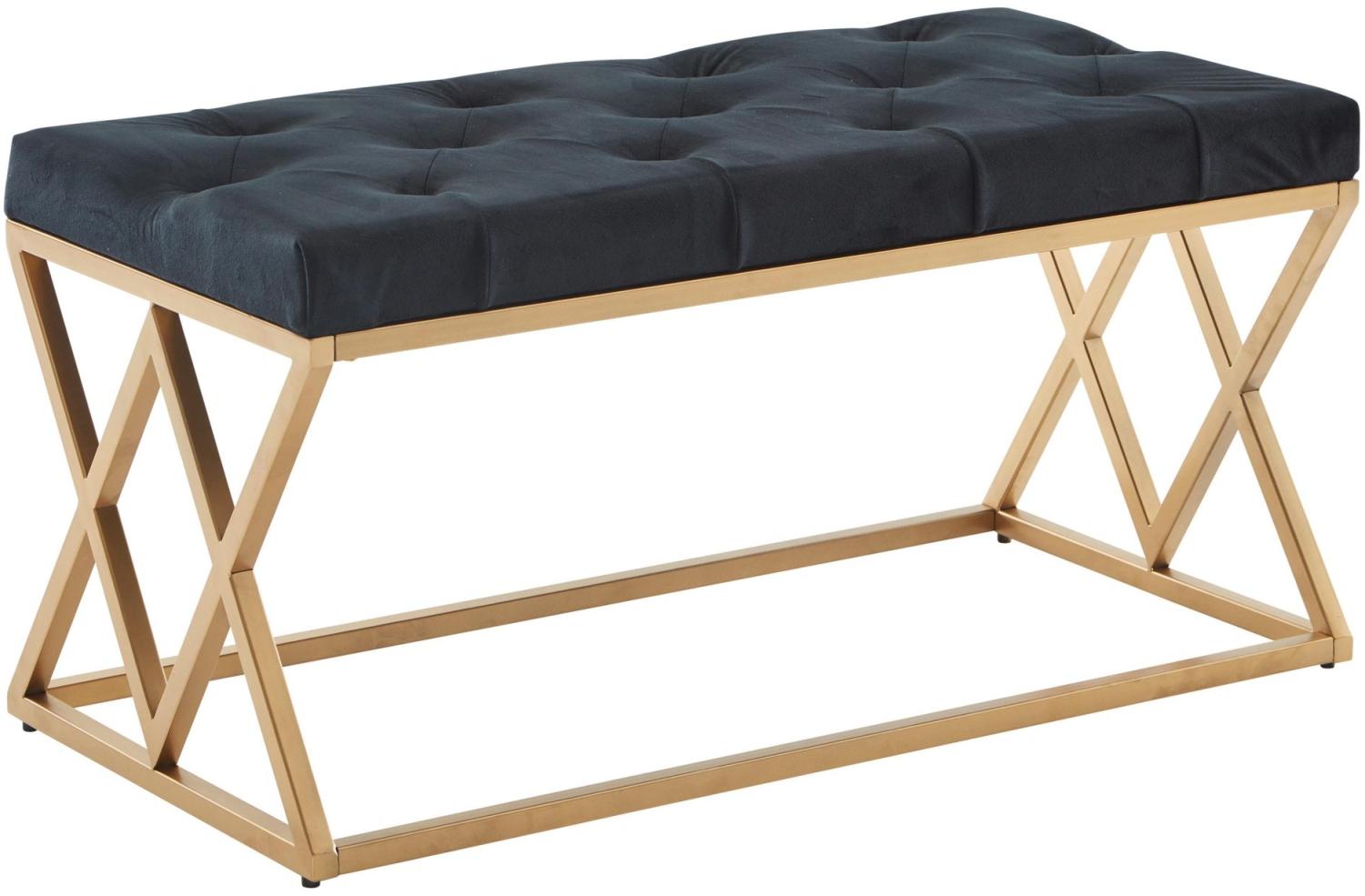 Sitzbank Samt Schwarz 90x46x44 cm Flur Polsterbank mit Metallgestell | Bettbank Schlafzimmer Chesterfield Design | Flurbank Garderobenbank Modern Bild 1